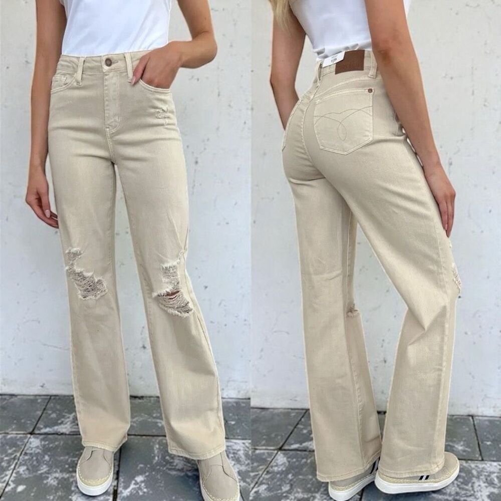 Judy Blue High Rise Bone Distressed 90s Wide Leg Jeans | NWT